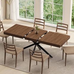 1830a  Dining Room Table for 4 6 8, 55"-70.9" Long Rectangle Kitchen Table,Wood Expandable Dining Table with Hidden Leaf & Storage, Space Saving, For 