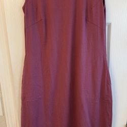 WoolX Women’s Merino Wool Sleeveless Midi Dress Medium Burgundy Red USA Made