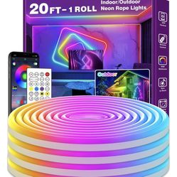 AILBTON 20Ft Neon Rope Lights, Flexible Led Rope Lights Control with App/Remote, Multiple Modes Music Sync Gaming RGB Led Neon Lights for Bedroom Outd