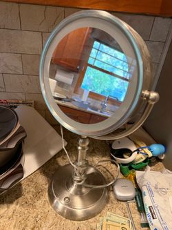Lighted Vanity Mirror Brushed Nickel Pedestal