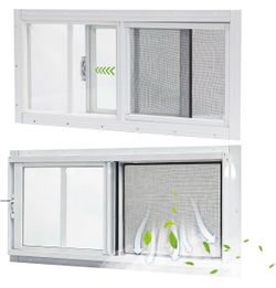 Yuzzy Shed Windows 2 Pack, 10"x23" Sliding Windows Transom Window with Tempered Glass and Removable Fiberglass Screen for Shed, Chicken Coop, Playhous