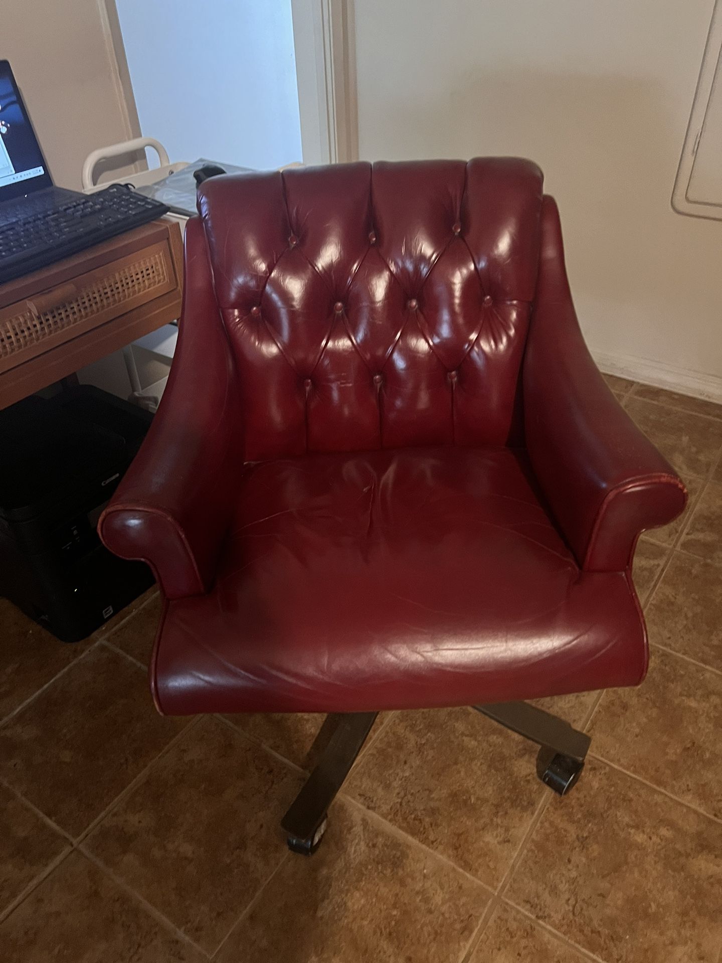 Vintage Leather Desk Chair Cherry Red