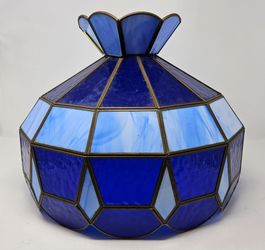 Vintage 1970s Blue Slag Glass Lampshade Tiffany Style Pendant Light Shade READ!