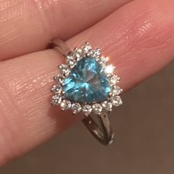 Natural Blue Topaz Halo Ring S925