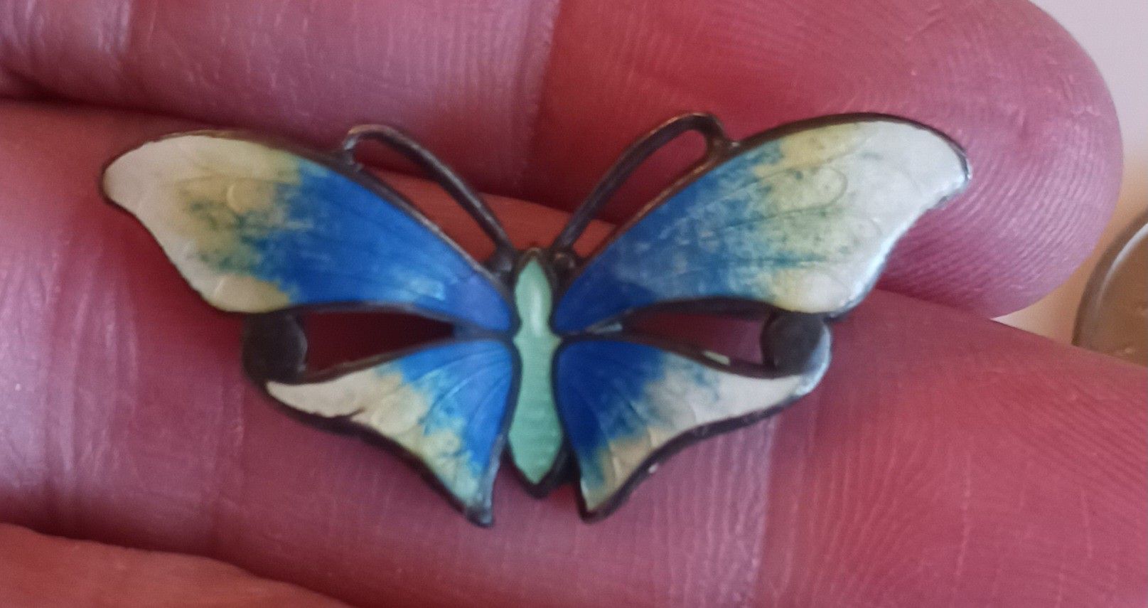 Antique Sterling Enamel Butterfly Brooch
