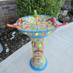 Talavera Turquoise Birdbath. Clay Pots, Planters. Pottery $120 cada una.