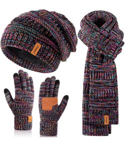 🆕 in 📦Winter Beanie Hat Scarf Gloves Set for Women,Slouchy Beanie Long Scarf Touchscreen Gloves,Warm3in1Set