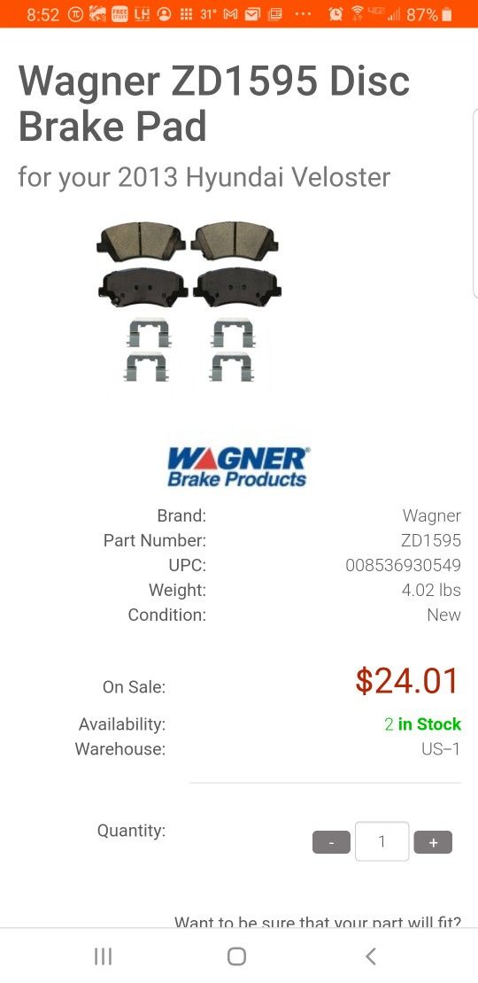 Hyundai Brake Pad Set