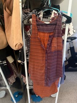 Lush Rust & Navy Satin Tank, Size Small