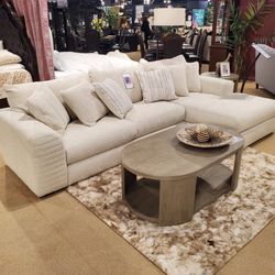 Sectional Sofa - Super Soft Ivory Chenille Fabric With Accent Pillows