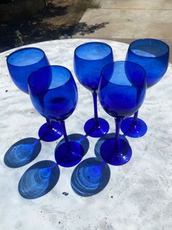 Cobalt Blue Glass Wine Glasses Set of 5