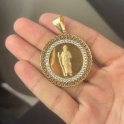 14k Solid Gold San Judas Pendant 