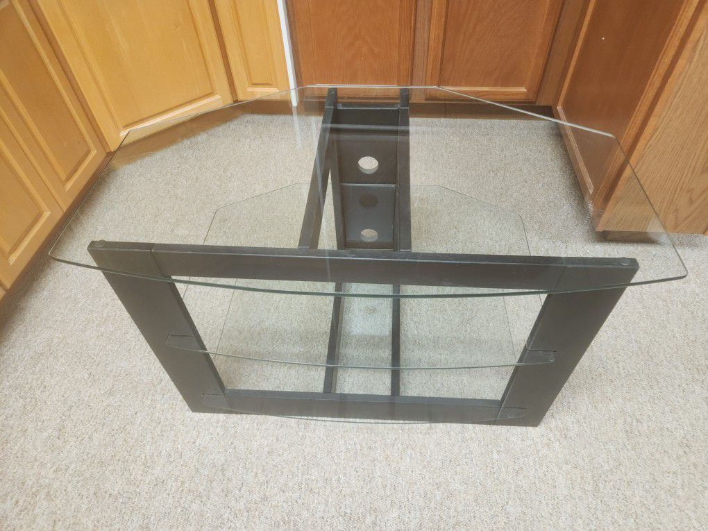 Glass  TV Stand With Wood Frame  2 Glass Shelves  36" Wide X 22 1/2" Deep X 22" High