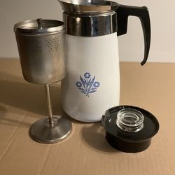 White, vintage Percolator Coffee Pot, complete and nice