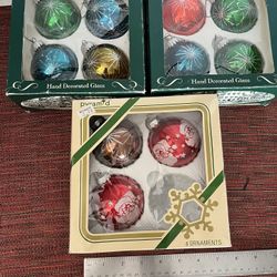 Vtg MCM 11 Mercury Glass Ornament 9 Krebs Glitter Stars & 2 Rauch Stencil Santas