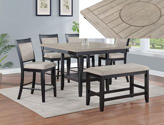 NEW 6pc Counter Height DINING Room SET Table Chairs Bench Lazy Suzan💥NO CREDIT NEEDED $10 Down