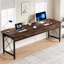 78.7 inch Extra Long Computer Desk with 3 Drawers, Two Person Office Desk, Double Desk with Hooks, Industrial Writing Study Table Workstation for Home