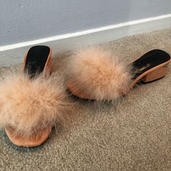 Fuzzy fur leather sandals slippers size 37