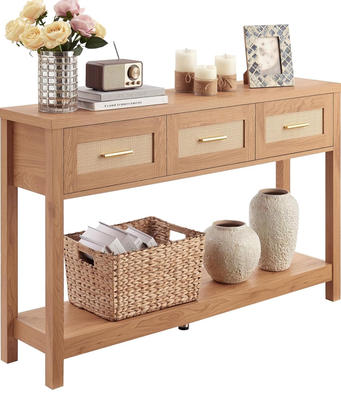 Rattan console table with 3 drawers - New In Box