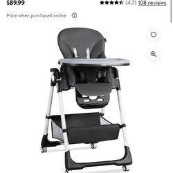 Kinder king foldable, baby highchair, adjustable with wheels gray