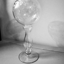 Very Vintage Hand Made Blown Glass Wig Stand, Rare And Etched