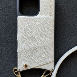Leather Crossbody Phone Case In Ivory Color 