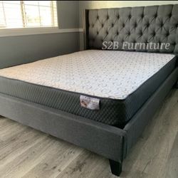 Full Size Grey Button Bed W Orthopedic Matress