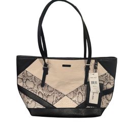 NWT Nine West Black & Cream Geometric Tote 