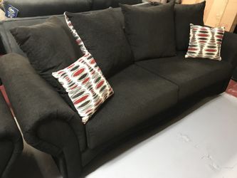 Brand new black cloth sofa and Loveseat