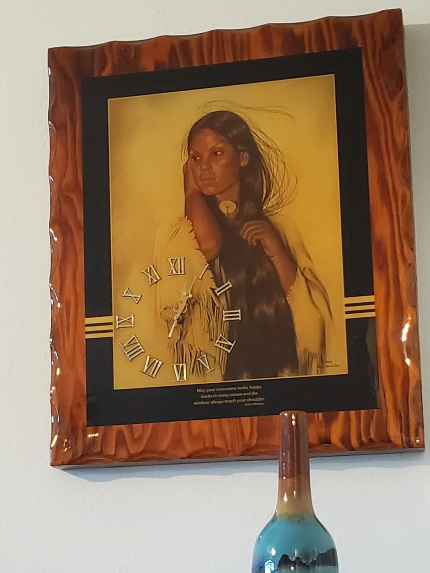 Southwestern Indian Women Wood Clock..size 2ftx 1ft...works Great!!