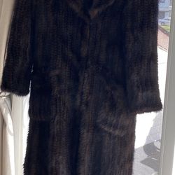 Knitted Mink Long Belted Coat