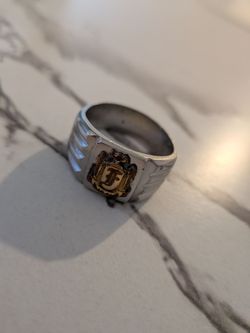 Silver Signet Ring with Gold Crest