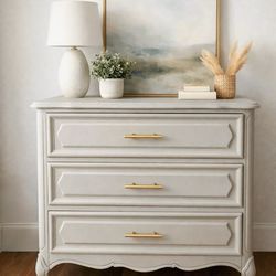 Price Drop!!! Elegant Solid Wood French Provincial Dresser – Repose Gray & Champagne Bronze