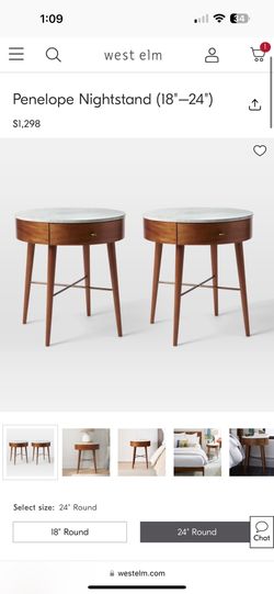 ONE West Elm Penelope Marble Wood Nightstand 24”