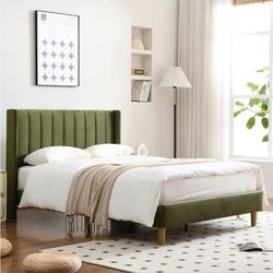 FULL Size Velvet Green Bed Frame and 12 inch Matress