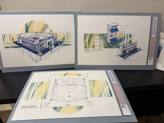 Original Boeing Exhibit Concept Art: Hand-Drawn Architectural Rendering