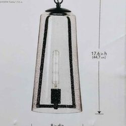 1-Light Black Pendant with Smoke Seedy Glass Shade