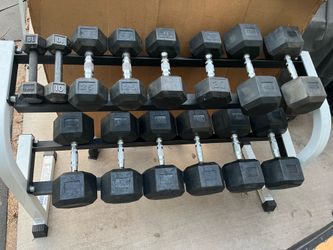 Rubber dumbbell set 10-60lb with rack