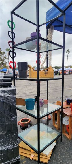 Black Metal and Glass Etagere Shelf