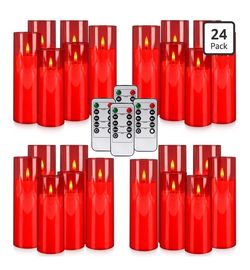24-Pack Red Flameless LED Candles - Remote Control & Timer, Realistic Flickering for Chinese New Year Decor, Valentine's Day, Romantic Home Ambiance,