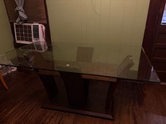 Glass Top Dining Table with Wood Base