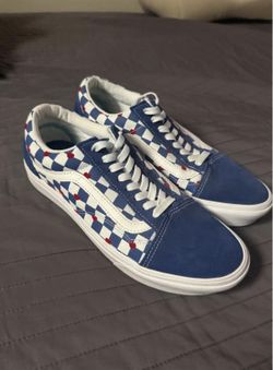 Vans Blue White Checkerboard Red Heart Shoes