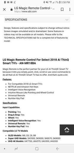 Magic Remote Control for Select 2018 LG TVs - AN-MR18BA