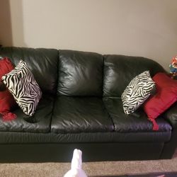 Large Black Leather Sofa Bed and Love Seat