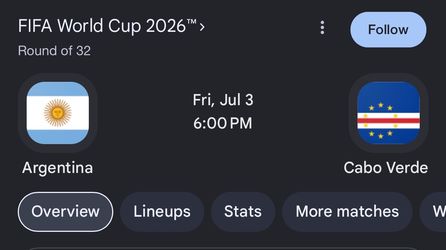 Entradas argentina vs Cabo verde 16vos