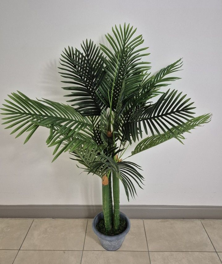 5ft Faux Golden Cane Palm in 12in Blue Circle Planter @ Lasting Creations