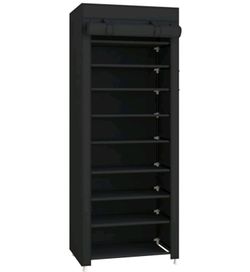 Shoe Rack,10 Tier, 9 Grids With Dustproof Cover, Adjustable Standing Shelf, Up to 27 Pairs, High Storage Rack. BLACK, NEW IN A BOX.
