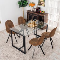 Slip 5 Piece Glass Table & Sunflower Swivel Dining Set, Suede Brown