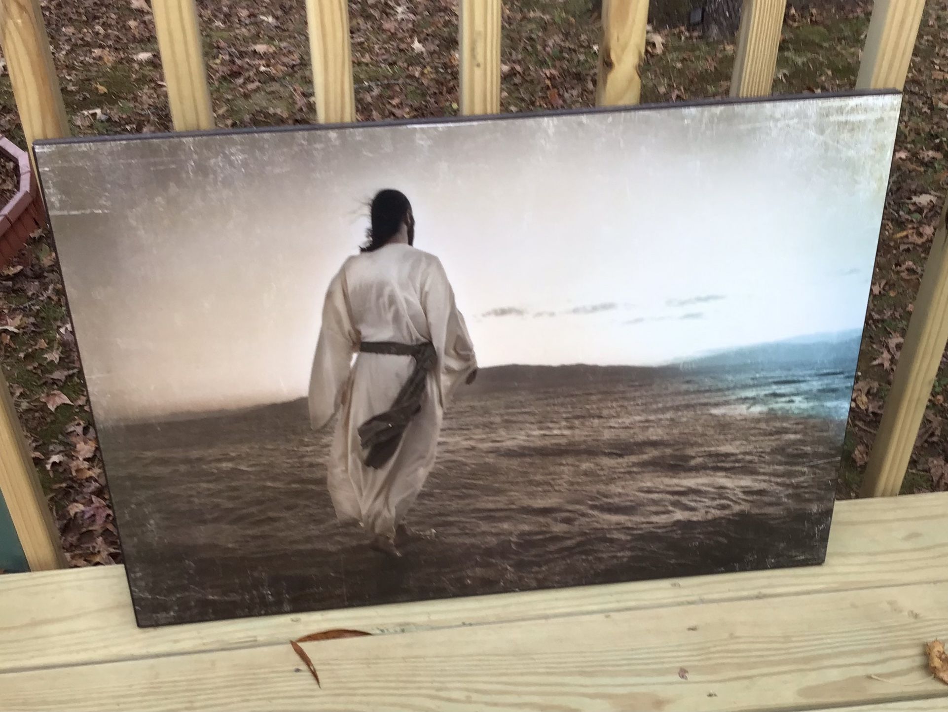 Jesus Walking On Water Painting On Wood Canvas  30” W X 18” H