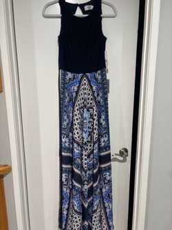 NWT Eliza J Maxi Dress Navy Paisley Print